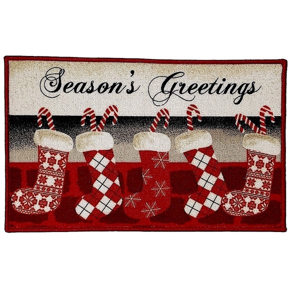 Simply Holiday Rug Christmas Greetings Accent Scatter Mat Red White 17.5 X 28 - Picture 1 of 16